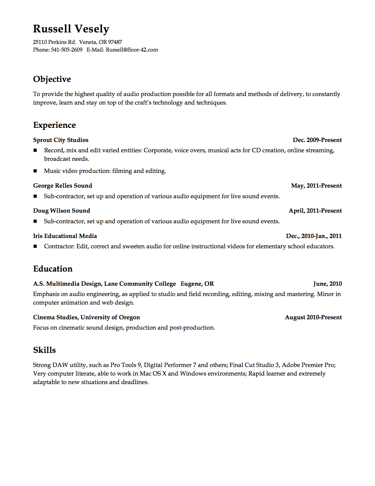 Resume: qualifications and skills